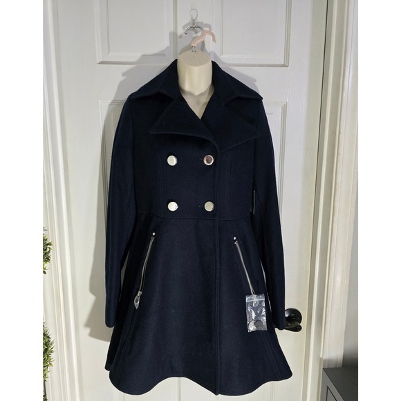 Liz Claiborne Navy Blue Wool Blend Pea Coat Fit Flare Double Breasted Small NWT - Picture 9 of 14